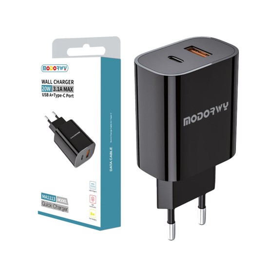 Modorwy Adaptor MA1113 5V 3.1A USB+Type-C Black Modorwy Adaptor MA1113 5V 3.1A USB+Type-C Black